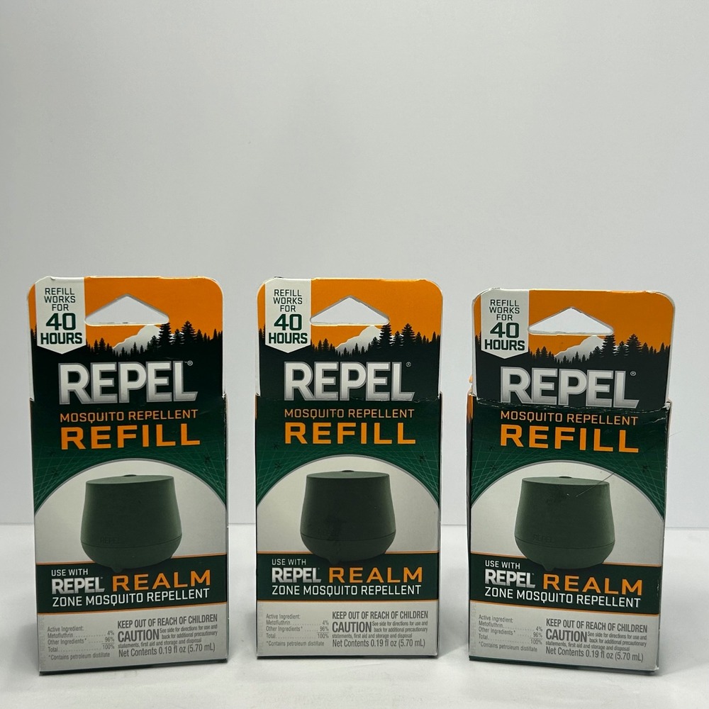 Lot of 3 Repel Realm Zone Mosquito Repellent Refill 40 Hour Scent Free 0.19oz